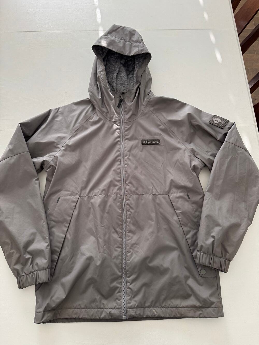 Columbia Helvetia Heights Jacket Mens Size Small Gray Hooded Waterproof Fleece
